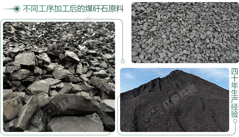 煤矸石原料經過破碎、制砂加工后的不同粒形展示